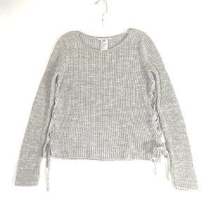 American Eagle Side Laced Scoop Neck Sweater Ladies X Small Gray Black Heather